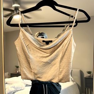 Champagne satin cowl neck top